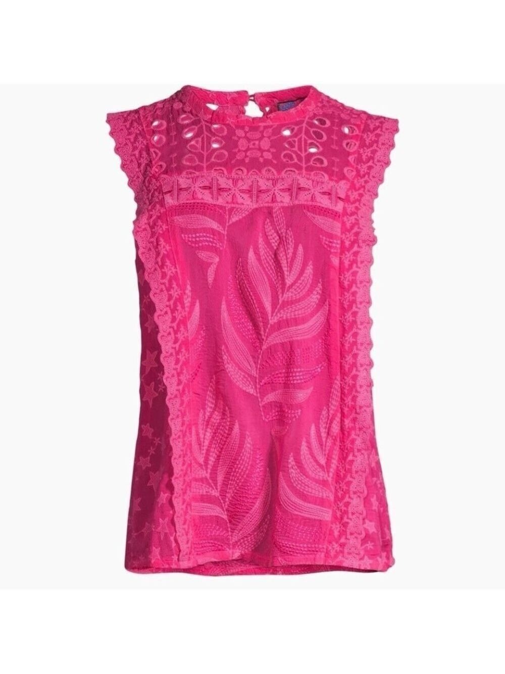 Johnny Was Leafy Concetta Blouse in Pink Size S Sleeveless Embroidered Keyhole